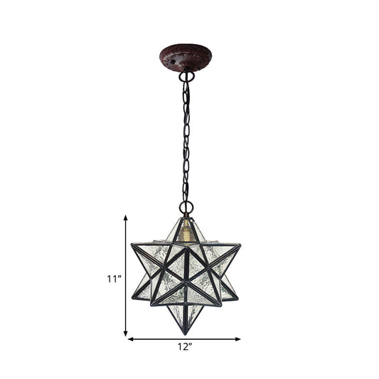 Star Pendant Light Fixture Mission Clear Ripple Glass 1-Light Black Drop Lamp for Dining Room Clearhalo 'Art Deco Pendants' 'Cast Iron' 'Ceiling Lights' 'Ceramic' 'Crystal' 'Industrial' 'Metal' 'Middle Century Pendants' 'Pendant Lights' 'Pendants' 'Tiffany close to ceiling' 'Tiffany Pendants' 'Tiffany' Lighting' 2029373