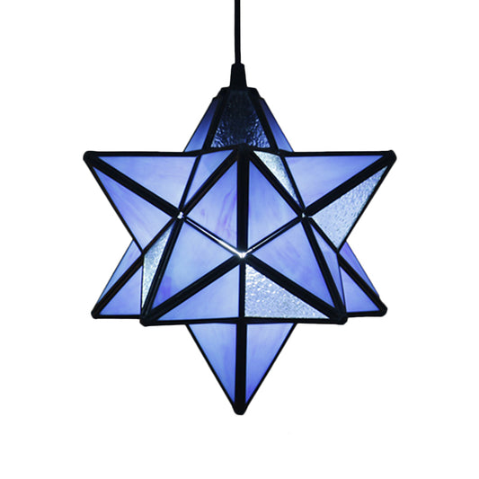 Tiffany Star Shade Pendant Lamp 1 Light Stained Glass Suspension Lighting for Bedroom Clearhalo 'Ceiling Lights' 'Chandeliers' 'Glass shade' 'Glass' 'Industrial' 'Middle Century Pendants' 'Pendant Lights' 'Pendants' 'Tiffany close to ceiling' 'Tiffany Pendants' 'Tiffany' Lighting' 2029376