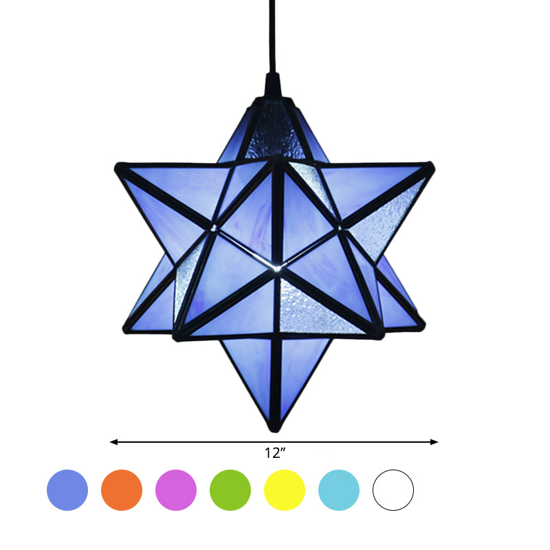 Tiffany Star Shade Pendant Lamp 1 Light Stained Glass Suspension Lighting for Bedroom Clearhalo 'Ceiling Lights' 'Chandeliers' 'Glass shade' 'Glass' 'Industrial' 'Middle Century Pendants' 'Pendant Lights' 'Pendants' 'Tiffany close to ceiling' 'Tiffany Pendants' 'Tiffany' Lighting' 2029378