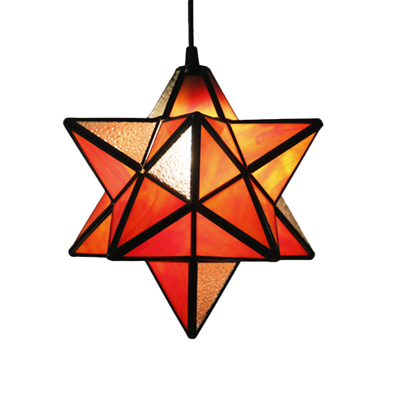 Tiffany Star Shade Pendant Lamp 1 Light Stained Glass Suspension Lighting for Bedroom Clearhalo 'Ceiling Lights' 'Chandeliers' 'Glass shade' 'Glass' 'Industrial' 'Middle Century Pendants' 'Pendant Lights' 'Pendants' 'Tiffany close to ceiling' 'Tiffany Pendants' 'Tiffany' Lighting' 2029380
