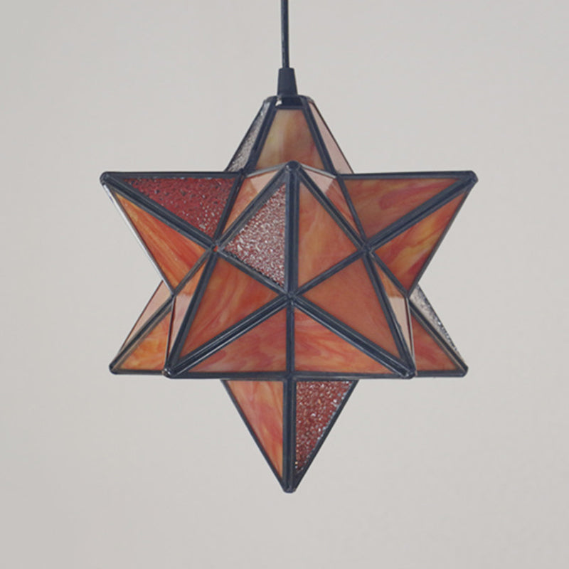 Tiffany Star Shade Pendant Lamp 1 Light Stained Glass Suspension Lighting for Bedroom Clearhalo 'Ceiling Lights' 'Chandeliers' 'Glass shade' 'Glass' 'Industrial' 'Middle Century Pendants' 'Pendant Lights' 'Pendants' 'Tiffany close to ceiling' 'Tiffany Pendants' 'Tiffany' Lighting' 2029381