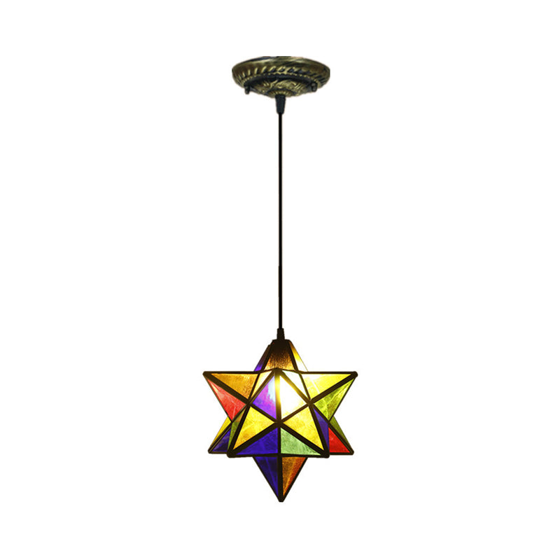 Tiffany Star Shade Pendant Lamp 1 Light Stained Glass Suspension Lighting for Bedroom Clearhalo 'Ceiling Lights' 'Chandeliers' 'Glass shade' 'Glass' 'Industrial' 'Middle Century Pendants' 'Pendant Lights' 'Pendants' 'Tiffany close to ceiling' 'Tiffany Pendants' 'Tiffany' Lighting' 2029383