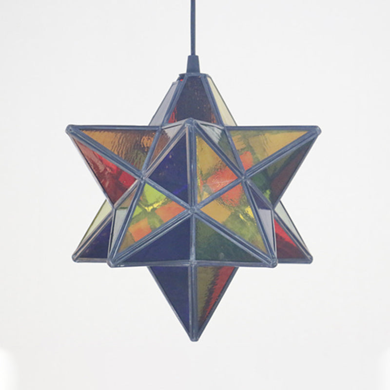 Tiffany Star Shade Pendant Lamp 1 Light Stained Glass Suspension Lighting for Bedroom Clearhalo 'Ceiling Lights' 'Chandeliers' 'Glass shade' 'Glass' 'Industrial' 'Middle Century Pendants' 'Pendant Lights' 'Pendants' 'Tiffany close to ceiling' 'Tiffany Pendants' 'Tiffany' Lighting' 2029384