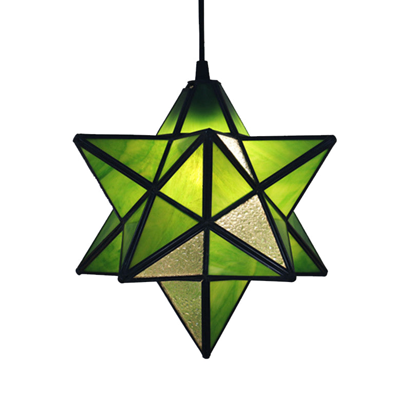 Tiffany Star Shade Pendant Lamp 1 Light Stained Glass Suspension Lighting for Bedroom Clearhalo 'Ceiling Lights' 'Chandeliers' 'Glass shade' 'Glass' 'Industrial' 'Middle Century Pendants' 'Pendant Lights' 'Pendants' 'Tiffany close to ceiling' 'Tiffany Pendants' 'Tiffany' Lighting' 2029386