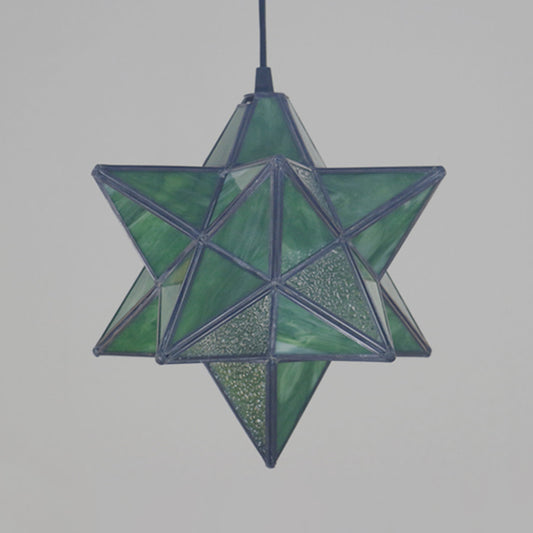 Tiffany Star Shade Pendant Lamp 1 Light Stained Glass Suspension Lighting for Bedroom Clearhalo 'Ceiling Lights' 'Chandeliers' 'Glass shade' 'Glass' 'Industrial' 'Middle Century Pendants' 'Pendant Lights' 'Pendants' 'Tiffany close to ceiling' 'Tiffany Pendants' 'Tiffany' Lighting' 2029387