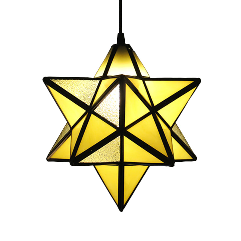 Tiffany Star Shade Pendant Lamp 1 Light Stained Glass Suspension Lighting for Bedroom Clearhalo 'Ceiling Lights' 'Chandeliers' 'Glass shade' 'Glass' 'Industrial' 'Middle Century Pendants' 'Pendant Lights' 'Pendants' 'Tiffany close to ceiling' 'Tiffany Pendants' 'Tiffany' Lighting' 2029389