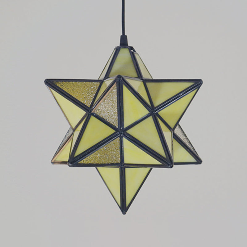 Tiffany Star Shade Pendant Lamp 1 Light Stained Glass Suspension Lighting for Bedroom Clearhalo 'Ceiling Lights' 'Chandeliers' 'Glass shade' 'Glass' 'Industrial' 'Middle Century Pendants' 'Pendant Lights' 'Pendants' 'Tiffany close to ceiling' 'Tiffany Pendants' 'Tiffany' Lighting' 2029390