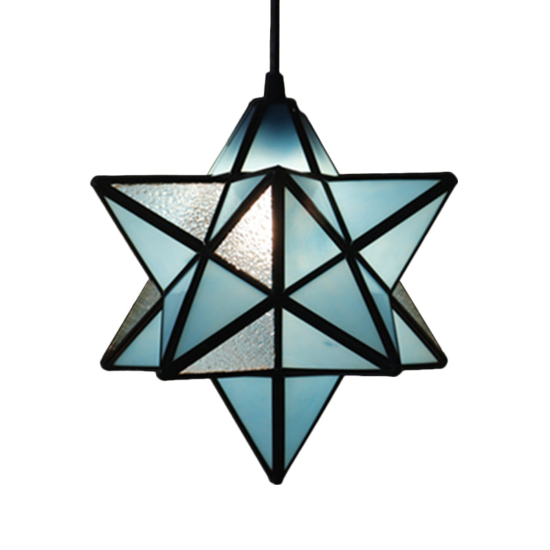 Tiffany Star Shade Pendant Lamp 1 Light Stained Glass Suspension Lighting for Bedroom Clearhalo 'Ceiling Lights' 'Chandeliers' 'Glass shade' 'Glass' 'Industrial' 'Middle Century Pendants' 'Pendant Lights' 'Pendants' 'Tiffany close to ceiling' 'Tiffany Pendants' 'Tiffany' Lighting' 2029392