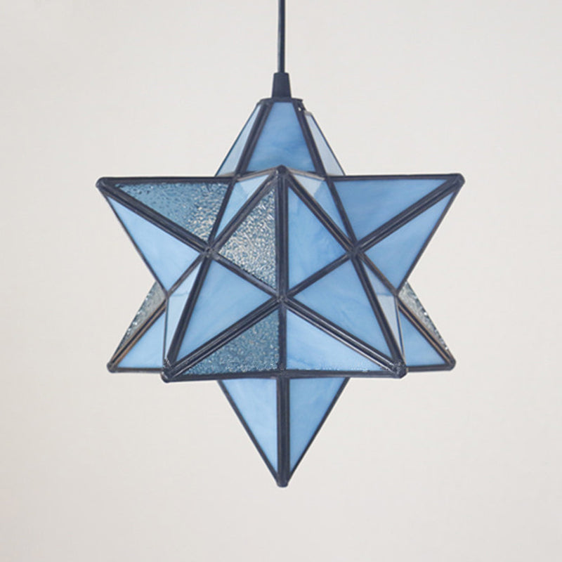 Tiffany Star Shade Pendant Lamp 1 Light Stained Glass Suspension Lighting for Bedroom Clearhalo 'Ceiling Lights' 'Chandeliers' 'Glass shade' 'Glass' 'Industrial' 'Middle Century Pendants' 'Pendant Lights' 'Pendants' 'Tiffany close to ceiling' 'Tiffany Pendants' 'Tiffany' Lighting' 2029393