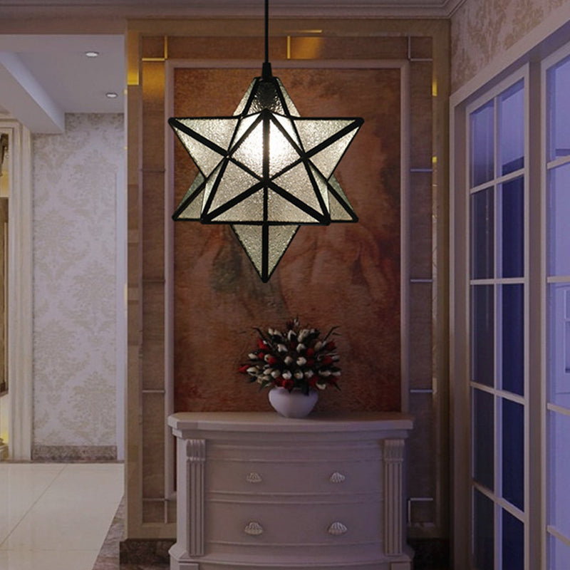 Tiffany Star Shade Pendant Lamp 1 Light Stained Glass Suspension Lighting for Bedroom Clear Clearhalo 'Ceiling Lights' 'Chandeliers' 'Glass shade' 'Glass' 'Industrial' 'Middle Century Pendants' 'Pendant Lights' 'Pendants' 'Tiffany close to ceiling' 'Tiffany Pendants' 'Tiffany' Lighting' 2029394