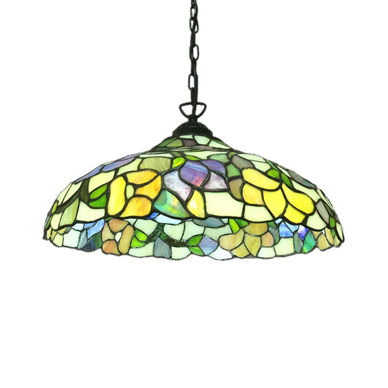 Cut Glass Barn Ceiling Pendant Victorian 1-Light Yellow Hanging Light Fixture with Floral Pattern Clearhalo 'Art Deco Pendants' 'Cast Iron' 'Ceiling Lights' 'Ceramic' 'Crystal' 'Industrial' 'Metal' 'Middle Century Pendants' 'Pendant Lights' 'Pendants' 'Tiffany close to ceiling' 'Tiffany Pendants' 'Tiffany' Lighting' 2029403