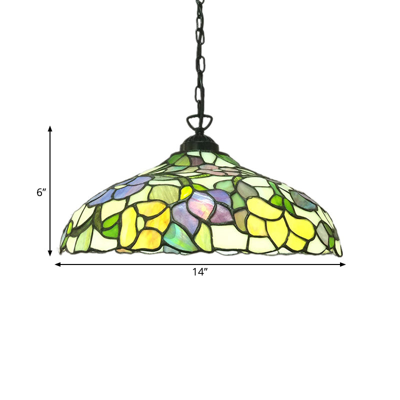 Cut Glass Barn Ceiling Pendant Victorian 1-Light Yellow Hanging Light Fixture with Floral Pattern Clearhalo 'Art Deco Pendants' 'Cast Iron' 'Ceiling Lights' 'Ceramic' 'Crystal' 'Industrial' 'Metal' 'Middle Century Pendants' 'Pendant Lights' 'Pendants' 'Tiffany close to ceiling' 'Tiffany Pendants' 'Tiffany' Lighting' 2029404