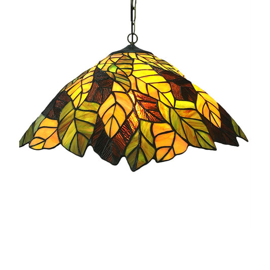 Yellow Cone Drop Pendant Baroque 1-Bulb Stained Art Glass Hanging Ceiling Light with Leaf Pattern Clearhalo 'Art Deco Pendants' 'Cast Iron' 'Ceiling Lights' 'Ceramic' 'Crystal' 'Industrial' 'Metal' 'Middle Century Pendants' 'Pendant Lights' 'Pendants' 'Tiffany close to ceiling' 'Tiffany Pendants' 'Tiffany' Lighting' 2029406