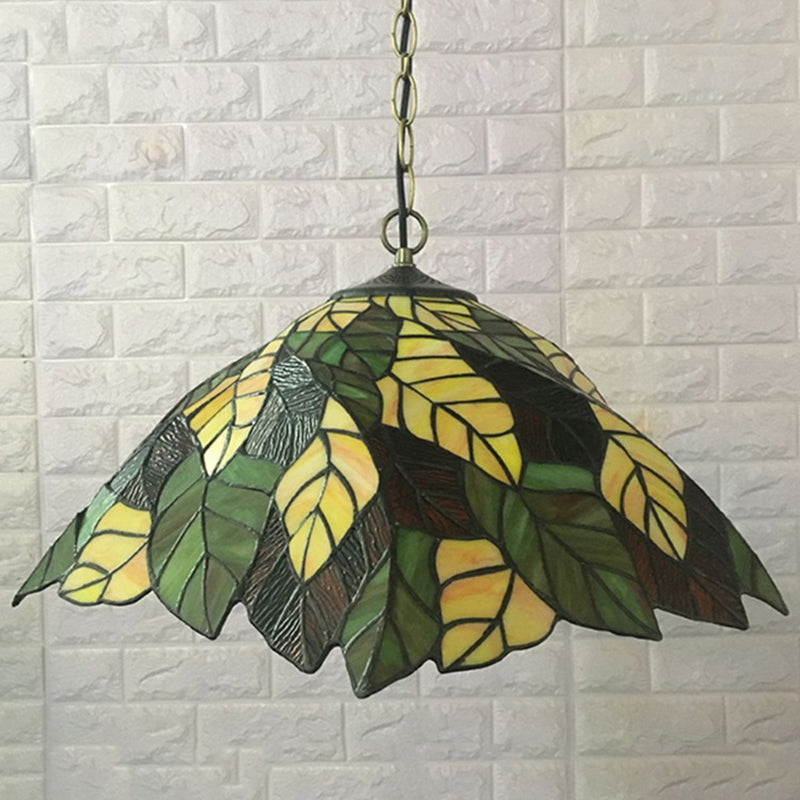 Yellow Cone Drop Pendant Baroque 1-Bulb Stained Art Glass Hanging Ceiling Light with Leaf Pattern Clearhalo 'Art Deco Pendants' 'Cast Iron' 'Ceiling Lights' 'Ceramic' 'Crystal' 'Industrial' 'Metal' 'Middle Century Pendants' 'Pendant Lights' 'Pendants' 'Tiffany close to ceiling' 'Tiffany Pendants' 'Tiffany' Lighting' 2029407