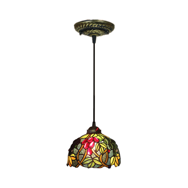 Green Stained Glass Multiple Hanging Light Barrel Victorian Pendant Lighting Fixture with Grapevine Pattern Clearhalo 'Art Deco Pendants' 'Cast Iron' 'Ceiling Lights' 'Ceramic' 'Chandeliers' 'Crystal' 'Industrial' 'Metal' 'Middle Century Pendants' 'Pendant Lights' 'Pendants' 'Tiffany close to ceiling' 'Tiffany Pendants' 'Tiffany' Lighting' 2029422