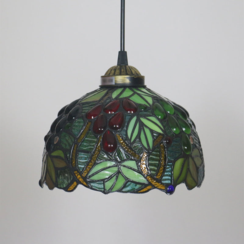 Green Stained Glass Multiple Hanging Light Barrel Victorian Pendant Lighting Fixture with Grapevine Pattern Clearhalo 'Art Deco Pendants' 'Cast Iron' 'Ceiling Lights' 'Ceramic' 'Chandeliers' 'Crystal' 'Industrial' 'Metal' 'Middle Century Pendants' 'Pendant Lights' 'Pendants' 'Tiffany close to ceiling' 'Tiffany Pendants' 'Tiffany' Lighting' 2029423