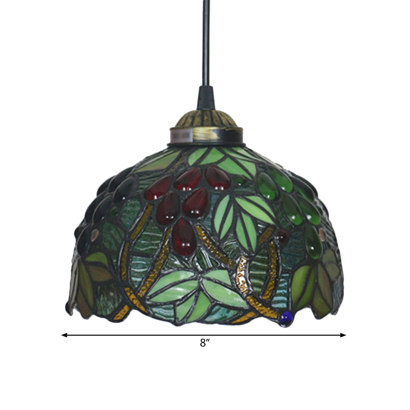 Green Stained Glass Multiple Hanging Light Barrel Victorian Pendant Lighting Fixture with Grapevine Pattern Clearhalo 'Art Deco Pendants' 'Cast Iron' 'Ceiling Lights' 'Ceramic' 'Chandeliers' 'Crystal' 'Industrial' 'Metal' 'Middle Century Pendants' 'Pendant Lights' 'Pendants' 'Tiffany close to ceiling' 'Tiffany Pendants' 'Tiffany' Lighting' 2029424