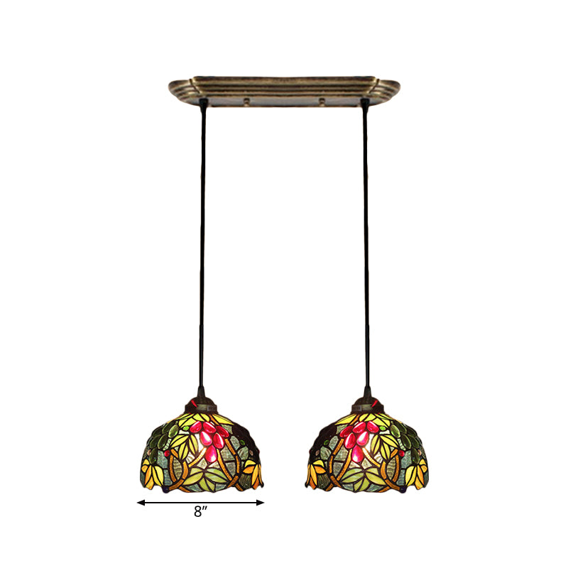 Green Stained Glass Multiple Hanging Light Barrel Victorian Pendant Lighting Fixture with Grapevine Pattern Clearhalo 'Art Deco Pendants' 'Cast Iron' 'Ceiling Lights' 'Ceramic' 'Chandeliers' 'Crystal' 'Industrial' 'Metal' 'Middle Century Pendants' 'Pendant Lights' 'Pendants' 'Tiffany close to ceiling' 'Tiffany Pendants' 'Tiffany' Lighting' 2029427