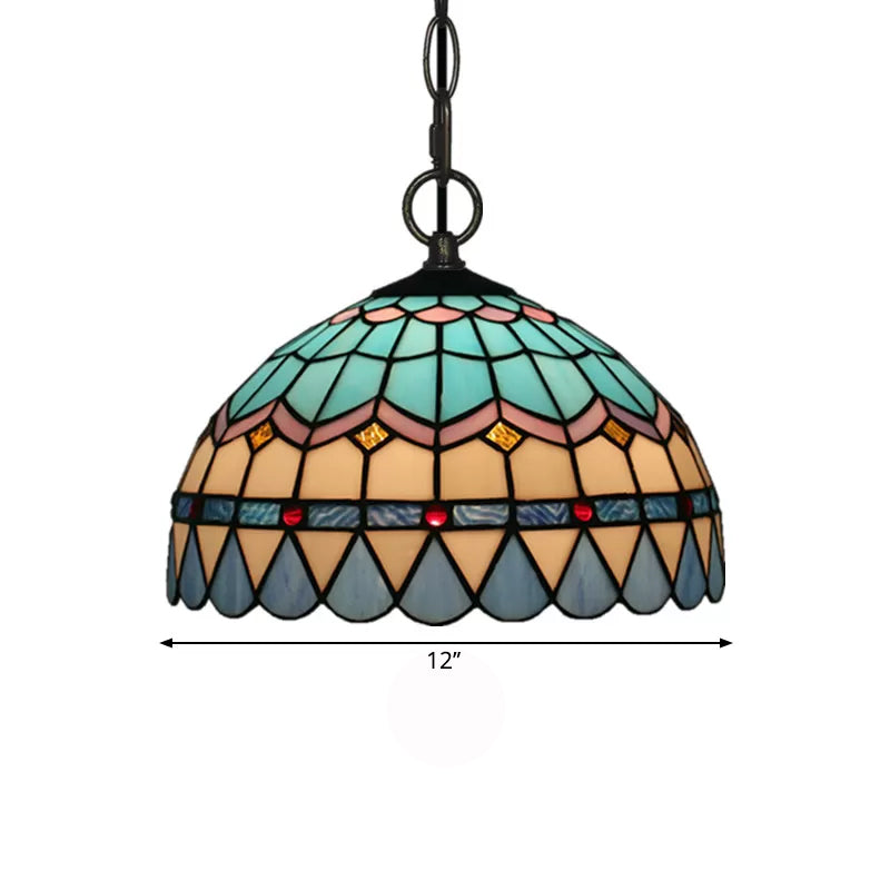 Lattice Bowl Pendulum Light Tiffany Stained Glass 1-Light Blue Suspension Lamp for Dining Room Clearhalo 'Art Deco Pendants' 'Cast Iron' 'Ceiling Lights' 'Ceramic' 'Crystal' 'Industrial' 'Metal' 'Middle Century Pendants' 'Pendant Lights' 'Pendants' 'Tiffany close to ceiling' 'Tiffany Pendants' 'Tiffany' Lighting' 2029510