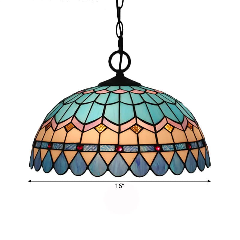 Lattice Bowl Pendulum Light Tiffany Stained Glass 1-Light Blue Suspension Lamp for Dining Room Clearhalo 'Art Deco Pendants' 'Cast Iron' 'Ceiling Lights' 'Ceramic' 'Crystal' 'Industrial' 'Metal' 'Middle Century Pendants' 'Pendant Lights' 'Pendants' 'Tiffany close to ceiling' 'Tiffany Pendants' 'Tiffany' Lighting' 2029514