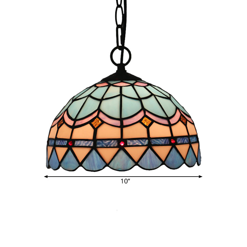 Lattice Bowl Pendulum Light Tiffany Stained Glass 1-Light Blue Suspension Lamp for Dining Room Clearhalo 'Art Deco Pendants' 'Cast Iron' 'Ceiling Lights' 'Ceramic' 'Crystal' 'Industrial' 'Metal' 'Middle Century Pendants' 'Pendant Lights' 'Pendants' 'Tiffany close to ceiling' 'Tiffany Pendants' 'Tiffany' Lighting' 2029517