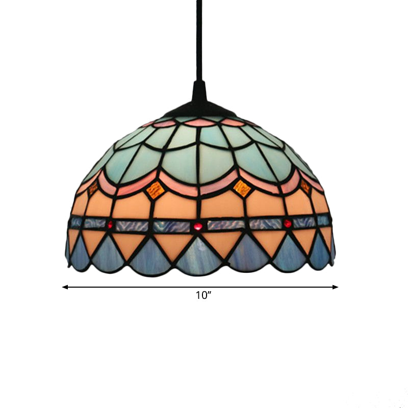 Lattice Bowl Pendulum Light Tiffany Stained Glass 1-Light Blue Suspension Lamp for Dining Room Clearhalo 'Art Deco Pendants' 'Cast Iron' 'Ceiling Lights' 'Ceramic' 'Crystal' 'Industrial' 'Metal' 'Middle Century Pendants' 'Pendant Lights' 'Pendants' 'Tiffany close to ceiling' 'Tiffany Pendants' 'Tiffany' Lighting' 2029521