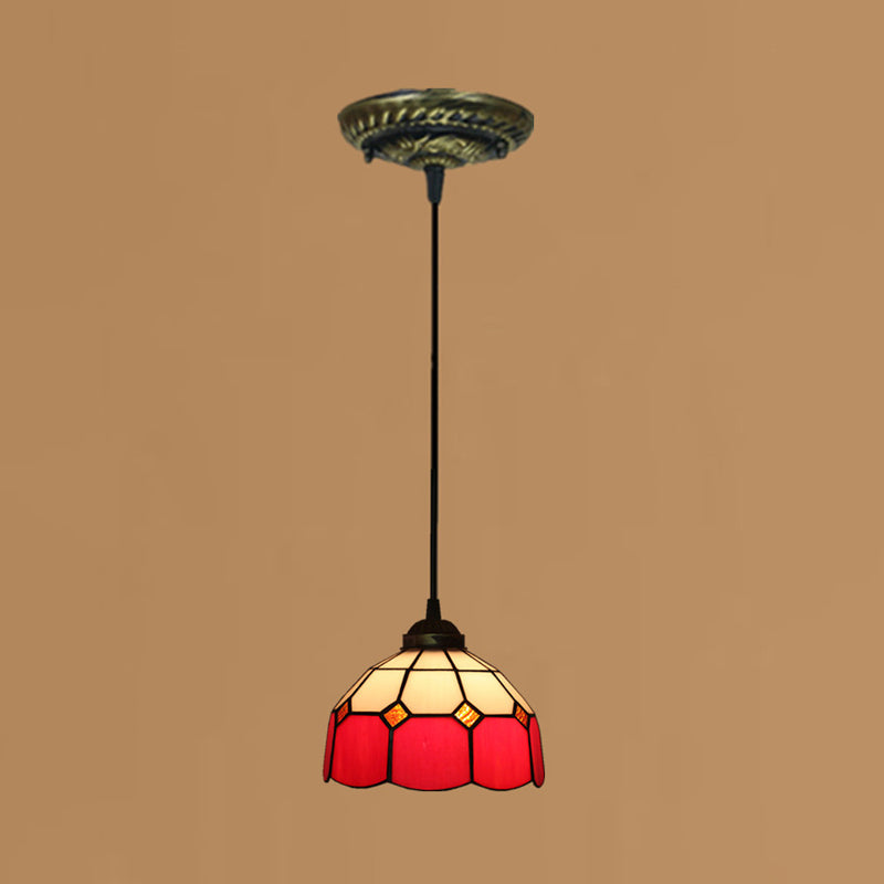 Tiffany Style Domed Drop Pendant 1-Light Stained Art Glass Hanging Ceiling Light Clearhalo 'Art Deco Pendants' 'Cast Iron' 'Ceiling Lights' 'Ceramic' 'Crystal' 'Industrial' 'Metal' 'Middle Century Pendants' 'Pendant Lights' 'Pendants' 'Tiffany close to ceiling' 'Tiffany Pendants' 'Tiffany' Lighting' 2029526