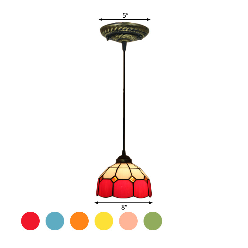 Tiffany Style Domed Drop Pendant 1-Light Stained Art Glass Hanging Ceiling Light Clearhalo 'Art Deco Pendants' 'Cast Iron' 'Ceiling Lights' 'Ceramic' 'Crystal' 'Industrial' 'Metal' 'Middle Century Pendants' 'Pendant Lights' 'Pendants' 'Tiffany close to ceiling' 'Tiffany Pendants' 'Tiffany' Lighting' 2029527