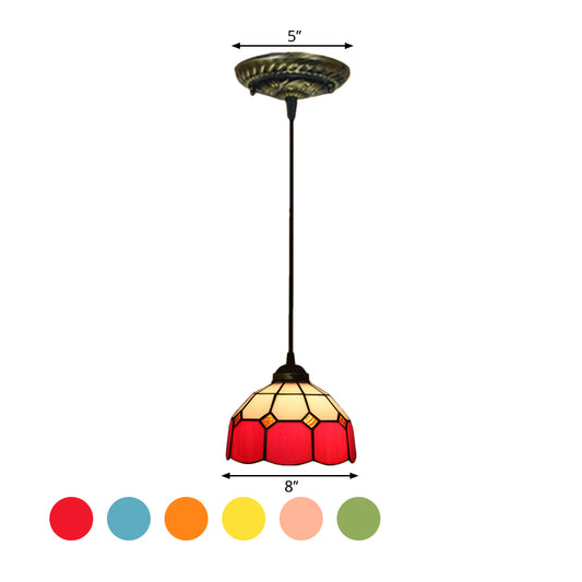 Tiffany Style Domed Drop Pendant 1-Light Stained Art Glass Hanging Ceiling Light Clearhalo 'Art Deco Pendants' 'Cast Iron' 'Ceiling Lights' 'Ceramic' 'Crystal' 'Industrial' 'Metal' 'Middle Century Pendants' 'Pendant Lights' 'Pendants' 'Tiffany close to ceiling' 'Tiffany Pendants' 'Tiffany' Lighting' 2029527
