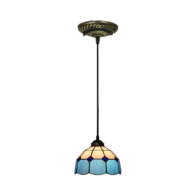Tiffany Style Domed Drop Pendant 1-Light Stained Art Glass Hanging Ceiling Light Clearhalo 'Art Deco Pendants' 'Cast Iron' 'Ceiling Lights' 'Ceramic' 'Crystal' 'Industrial' 'Metal' 'Middle Century Pendants' 'Pendant Lights' 'Pendants' 'Tiffany close to ceiling' 'Tiffany Pendants' 'Tiffany' Lighting' 2029529