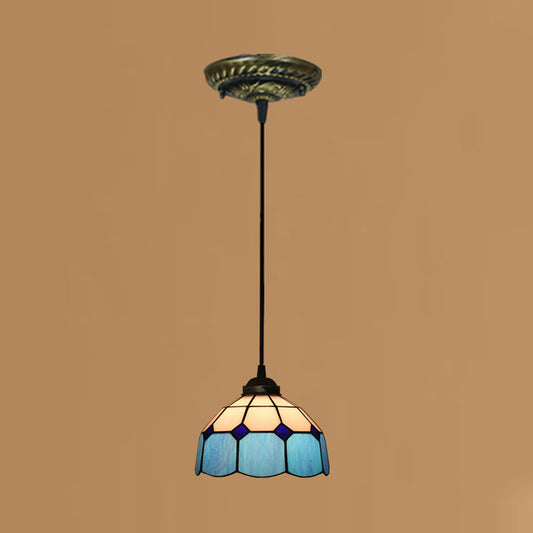 Tiffany Style Domed Drop Pendant 1-Light Stained Art Glass Hanging Ceiling Light Clearhalo 'Art Deco Pendants' 'Cast Iron' 'Ceiling Lights' 'Ceramic' 'Crystal' 'Industrial' 'Metal' 'Middle Century Pendants' 'Pendant Lights' 'Pendants' 'Tiffany close to ceiling' 'Tiffany Pendants' 'Tiffany' Lighting' 2029530