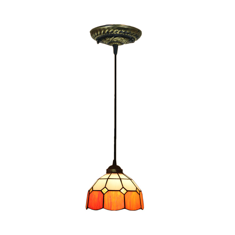 Tiffany Style Domed Drop Pendant 1-Light Stained Art Glass Hanging Ceiling Light Clearhalo 'Art Deco Pendants' 'Cast Iron' 'Ceiling Lights' 'Ceramic' 'Crystal' 'Industrial' 'Metal' 'Middle Century Pendants' 'Pendant Lights' 'Pendants' 'Tiffany close to ceiling' 'Tiffany Pendants' 'Tiffany' Lighting' 2029532