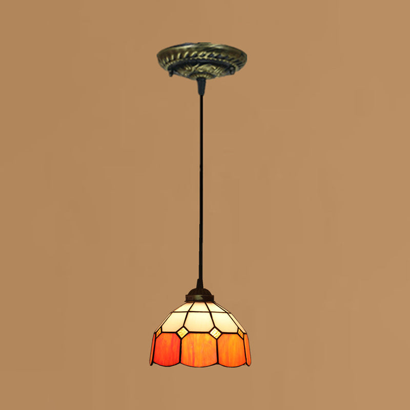 Tiffany Style Domed Drop Pendant 1-Light Stained Art Glass Hanging Ceiling Light Clearhalo 'Art Deco Pendants' 'Cast Iron' 'Ceiling Lights' 'Ceramic' 'Crystal' 'Industrial' 'Metal' 'Middle Century Pendants' 'Pendant Lights' 'Pendants' 'Tiffany close to ceiling' 'Tiffany Pendants' 'Tiffany' Lighting' 2029533