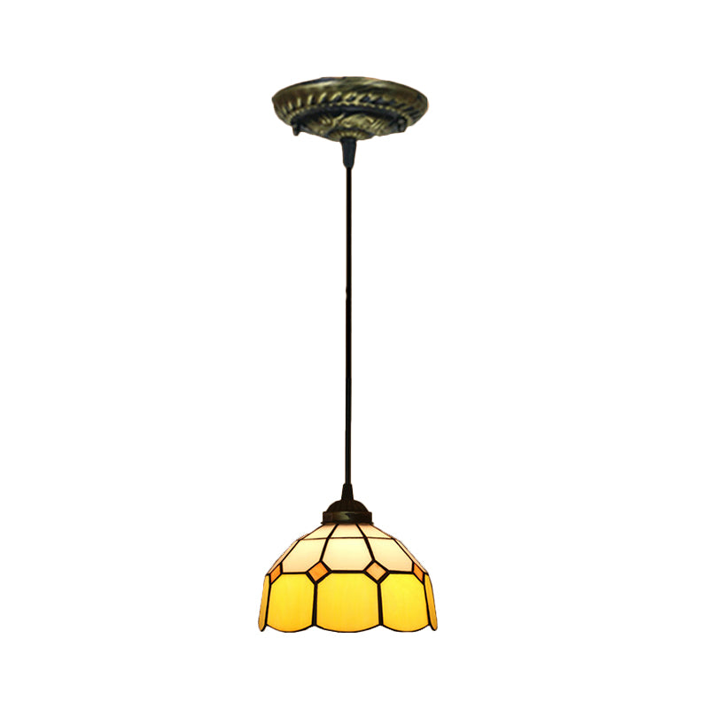 Tiffany Style Domed Drop Pendant 1-Light Stained Art Glass Hanging Ceiling Light Clearhalo 'Art Deco Pendants' 'Cast Iron' 'Ceiling Lights' 'Ceramic' 'Crystal' 'Industrial' 'Metal' 'Middle Century Pendants' 'Pendant Lights' 'Pendants' 'Tiffany close to ceiling' 'Tiffany Pendants' 'Tiffany' Lighting' 2029535