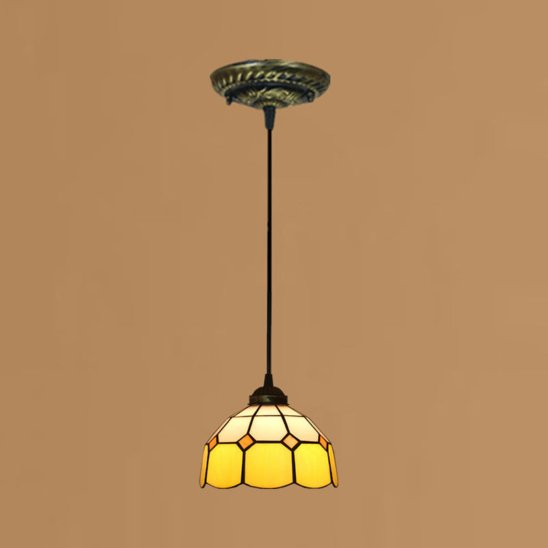 Tiffany Style Domed Drop Pendant 1-Light Stained Art Glass Hanging Ceiling Light Clearhalo 'Art Deco Pendants' 'Cast Iron' 'Ceiling Lights' 'Ceramic' 'Crystal' 'Industrial' 'Metal' 'Middle Century Pendants' 'Pendant Lights' 'Pendants' 'Tiffany close to ceiling' 'Tiffany Pendants' 'Tiffany' Lighting' 2029536