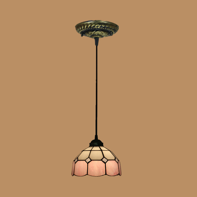 Tiffany Style Domed Drop Pendant 1-Light Stained Art Glass Hanging Ceiling Light Clearhalo 'Art Deco Pendants' 'Cast Iron' 'Ceiling Lights' 'Ceramic' 'Crystal' 'Industrial' 'Metal' 'Middle Century Pendants' 'Pendant Lights' 'Pendants' 'Tiffany close to ceiling' 'Tiffany Pendants' 'Tiffany' Lighting' 2029538