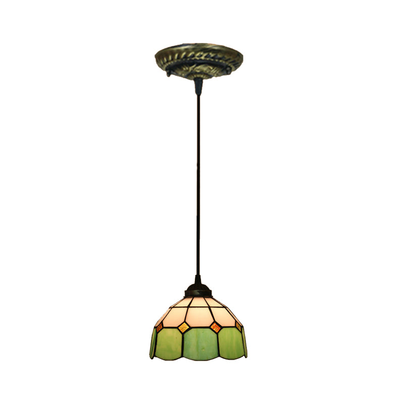Tiffany Style Domed Drop Pendant 1-Light Stained Art Glass Hanging Ceiling Light Green Clearhalo 'Art Deco Pendants' 'Cast Iron' 'Ceiling Lights' 'Ceramic' 'Crystal' 'Industrial' 'Metal' 'Middle Century Pendants' 'Pendant Lights' 'Pendants' 'Tiffany close to ceiling' 'Tiffany Pendants' 'Tiffany' Lighting' 2029539