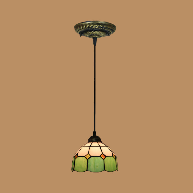 Tiffany Style Domed Drop Pendant 1-Light Stained Art Glass Hanging Ceiling Light Clearhalo 'Art Deco Pendants' 'Cast Iron' 'Ceiling Lights' 'Ceramic' 'Crystal' 'Industrial' 'Metal' 'Middle Century Pendants' 'Pendant Lights' 'Pendants' 'Tiffany close to ceiling' 'Tiffany Pendants' 'Tiffany' Lighting' 2029540