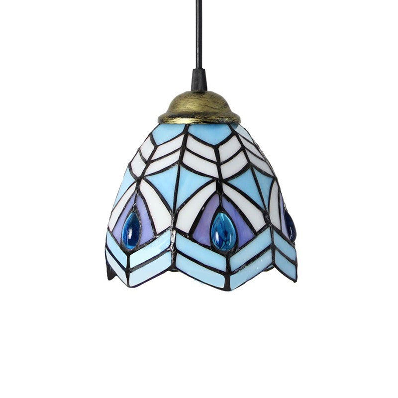 Brass Bell Shade Pendant Light Fixture Baroque 1-Light Handcrafted Stained Glass Drop Lamp Clearhalo 'Art Deco Pendants' 'Cast Iron' 'Ceiling Lights' 'Ceramic' 'Crystal' 'Industrial' 'Metal' 'Middle Century Pendants' 'Pendant Lights' 'Pendants' 'Tiffany close to ceiling' 'Tiffany Pendants' 'Tiffany' Lighting' 2029553