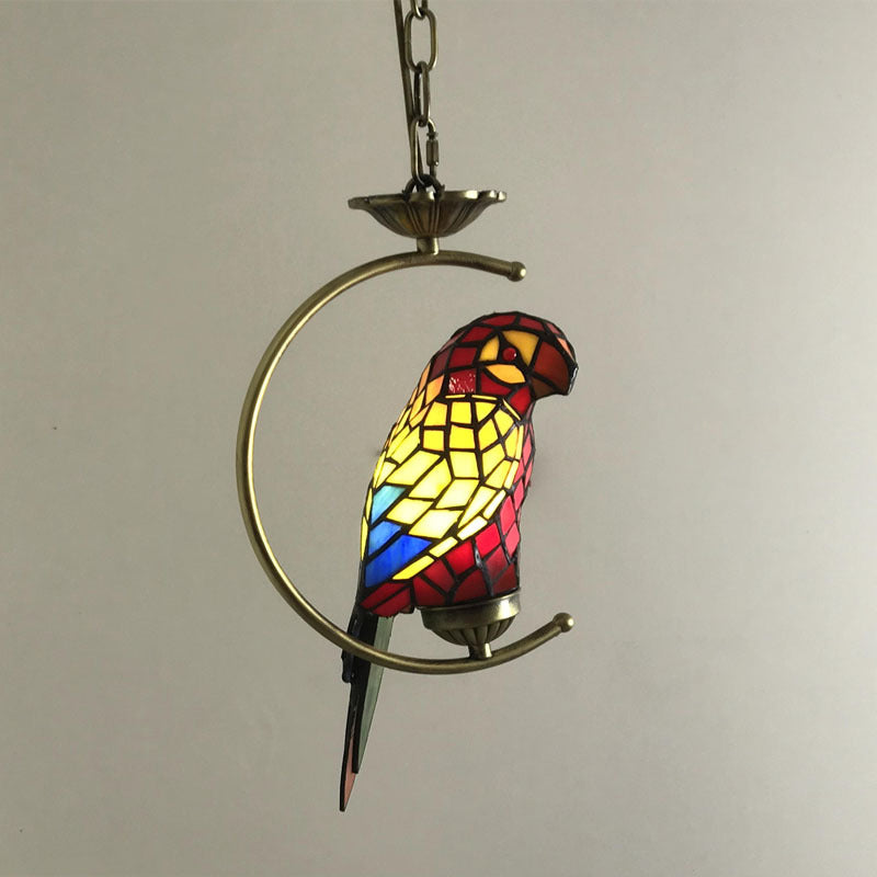 Bronze 1-Head Pendant Light Kit Baroque Metal C-Frame Hanging Lighting with Geometry Cut Glass Shade Red Clearhalo 'Art Deco Pendants' 'Cast Iron' 'Ceiling Lights' 'Ceramic' 'Crystal' 'Industrial' 'Metal' 'Middle Century Pendants' 'Pendant Lights' 'Pendants' 'Tiffany close to ceiling' 'Tiffany Pendants' 'Tiffany' Lighting' 2029573