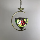 Bronze 1-Head Pendant Light Kit Baroque Metal C-Frame Hanging Lighting with Geometry Cut Glass Shade Burgundy Clearhalo 'Art Deco Pendants' 'Cast Iron' 'Ceiling Lights' 'Ceramic' 'Crystal' 'Industrial' 'Metal' 'Middle Century Pendants' 'Pendant Lights' 'Pendants' 'Tiffany close to ceiling' 'Tiffany Pendants' 'Tiffany' Lighting' 2029582