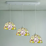 Dome Stained Glass Pendulum Light Victorian 3 Heads White Rose Patterned Cluster Pendant Light for Dining Room White Clearhalo 'Art Deco Pendants' 'Cast Iron' 'Ceiling Lights' 'Ceramic' 'Crystal' 'Industrial' 'Metal' 'Middle Century Pendants' 'Pendant Lights' 'Pendants' 'Tiffany close to ceiling' 'Tiffany Pendants' 'Tiffany' Lighting' 2029587