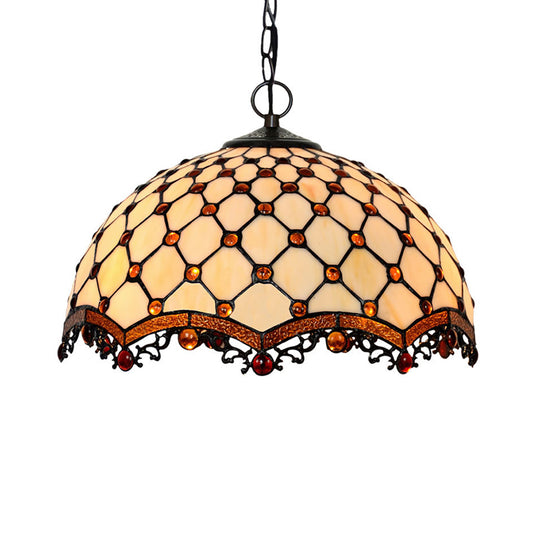 Scalloped Pendant Ceiling Light Tiffany Stained Glass 1 Light White Jewelry Suspension Lamp for Dining Room Clearhalo 'Ceiling Lights' 'Chandeliers' 'Close To Ceiling Lights' 'Industrial' 'Middle Century Chandeliers' 'Tiffany Chandeliers' 'Tiffany close to ceiling' 'Tiffany' Lighting' 2029613
