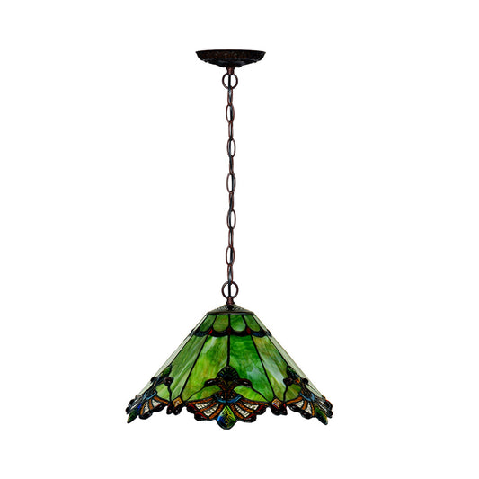 2-Light Chandelier Lamp Mission Hand Rolled Art Glass Pendant Lighting Fixture in Green Clearhalo 'Ceiling Lights' 'Chandeliers' 'Close To Ceiling Lights' 'Industrial' 'Middle Century Chandeliers' 'Tiffany Chandeliers' 'Tiffany close to ceiling' 'Tiffany' Lighting' 2029618
