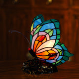 Victorian Butterfly Nightstand Light 1 Light Stained Art Glass Table Lamp in Blue Blue Clearhalo 'Lamps' 'Table Lamps' Lighting' 2029625