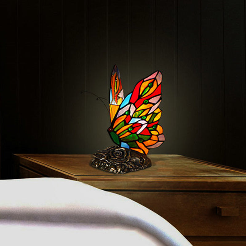 Hand-Crafted Glass Butterfly Nightstand Lamp Tiffany Style 1 Bulb Yellow Night Lighting Yellow Clearhalo 'Lamps' 'Table Lamps' Lighting' 2029629