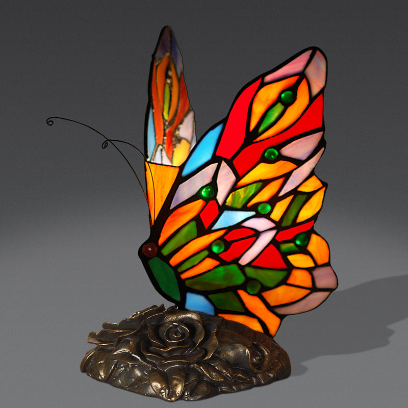Hand-Crafted Glass Butterfly Nightstand Lamp Tiffany Style 1 Bulb Yellow Night Lighting Clearhalo 'Lamps' 'Table Lamps' Lighting' 2029631