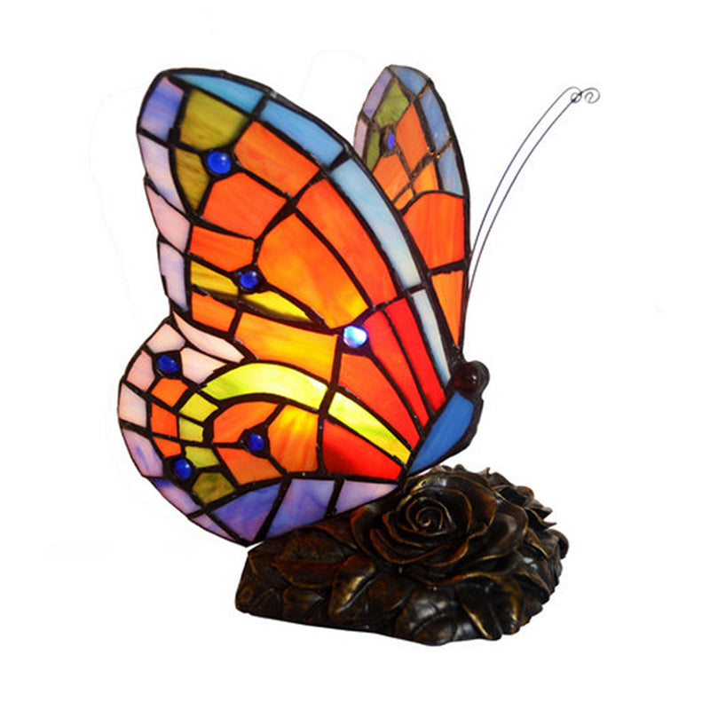 1 Head Butterfly Night Table Light Mediterranean Orange Hand Cut Glass Nightstand Lighting with Rose Base Clearhalo 'Lamps' 'Table Lamps' Lighting' 2029640