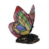 1 Light Night Light Victorian Flower Resin Table Lamp with Butterfly Cut Glass Shade in Red Clearhalo 'Lamps' 'Table Lamps' Lighting' 2029646
