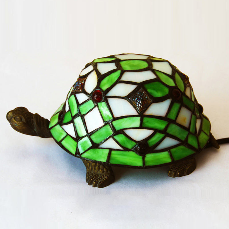 Turtle Night Lighting Mediterranean Stained Art Glass 1 Head Green Table Lamp for Bedroom Green Clearhalo 'Lamps' 'Table Lamps' Lighting' 2029674